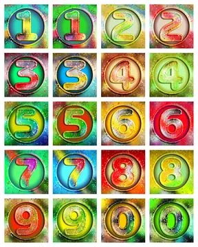 Set of numbers on abstract patterns Stock Photos