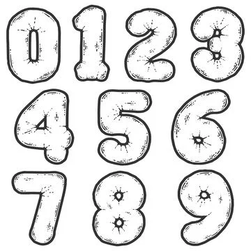 Set of numbers, balloon. Engraving vector illustration. Sketch scratch. Stock Illustration