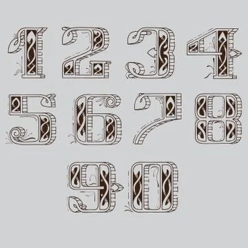 A set of numbers in the Celtic style Stock Illustration