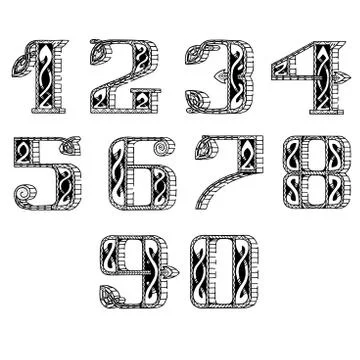 A set of numbers in the Celtic style Stock Illustration