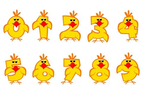 Set of numbers like chickens from 0 to 9. Calligraphy, lettering, typograph.. Stock Illustration