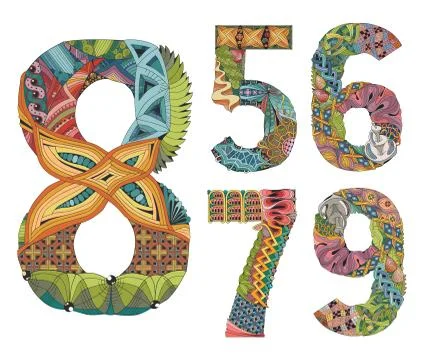 Set of numbers five, six, seven, eight, nine Zentangle. Vector decorative Stock Illustration