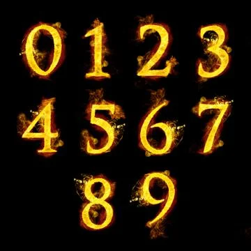 Set of  Numbers in Flames Stock Illustration