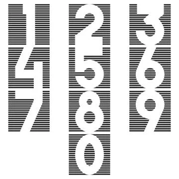 A set of numbers in the form of a square of thin lines from 1 to 0, blocks wi Illustrazione stock