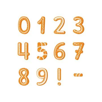 Set of numbers made from glazed gingerbread Stock Illustration