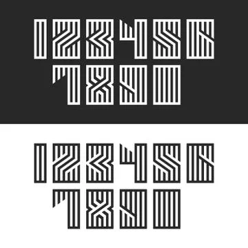 Set of numbers for modern trend monogram typography, linear calligraphy math  Stock Illustration