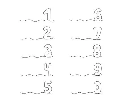 Set numbers from one to nine, continuous one line drawing. Black hand drawn Stock Illustration