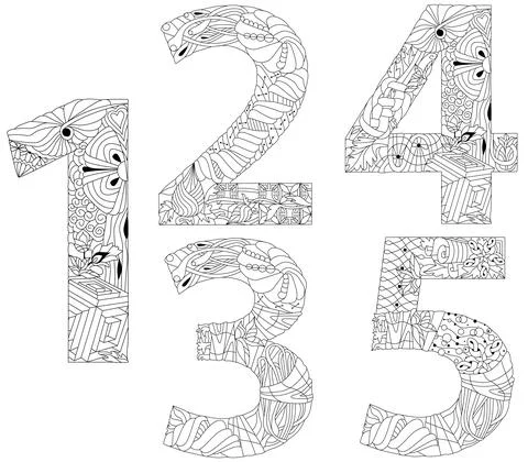 Set of numbers one, two, three, four, five for coloring. Zentangle. Vector de Stock Illustration
