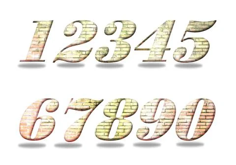 Set of numbers from one to zero. Old brick wall filling. Stock Illustration