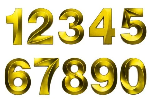 Set of numbers from one to zero shaped golden metallic isolated on a white .. Stock Photos