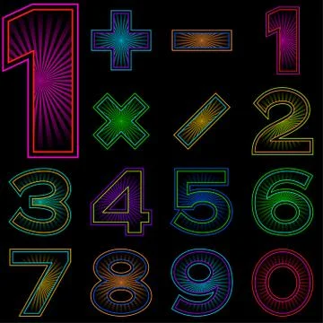 Set of numbers with radiant pattern Stock Illustration