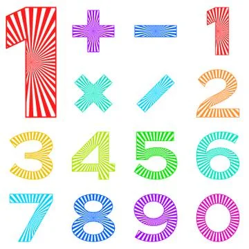 Set of numbers with radiant pattern Stock Illustration
