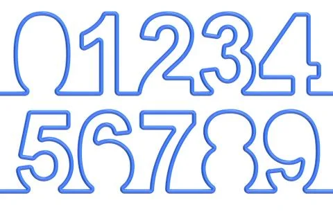 Set of numbers from single-line font. 3D rendering Illustrazione stock