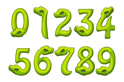 Set of numbers like snake from 0 to 9. Cute Snake numbers illustration for bi Illustrazione stock