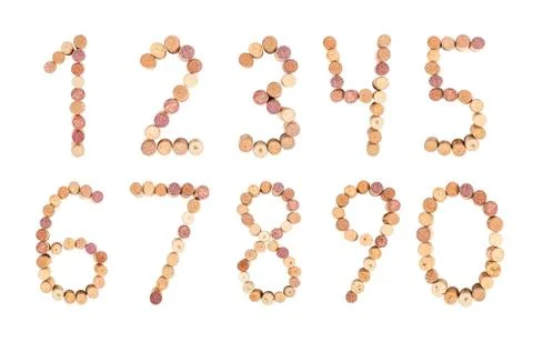 Set of numbers from wine corks isolated on a white background Stock Photos
