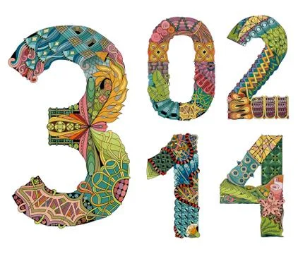 Set of numbers zero, one, two, three, four Zentangle. Vector decorative objects Stock Illustration