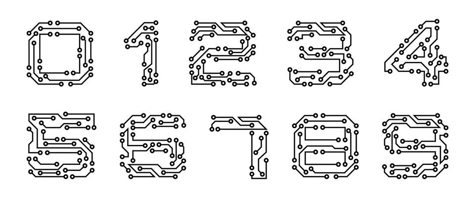 Set Numerals Made in Circuit Texture, Computer and Data Related Business, Hi Stock Illustration
