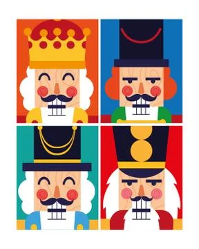 Set of nutcracker toy isolated icon Stock Illustration