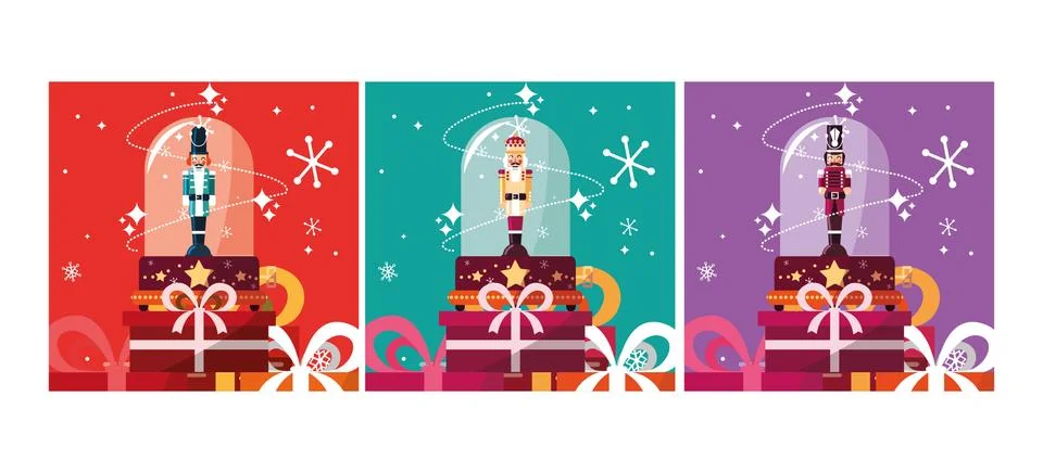 Set of nutcracker toy isolated icon Illustrazione stock