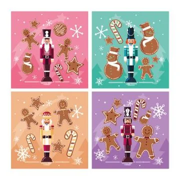 Set of nutcracker toy isolated icon 스톡 일러스트