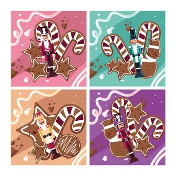Set of nutcracker toy isolated icon 스톡 일러스트