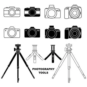 Set object of Camera and Tripod or camera holder vector illustration Stock Illustration