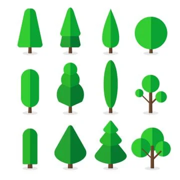 Set Object of Flat trees Stock Illustration