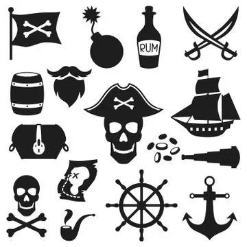 Set of objects and elements on pirate theme Stock Illustration