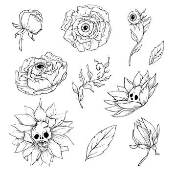 A set of objects and plants for Halloween. Vector illustration. Stock Illustration