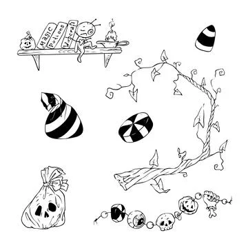 A set of objects and plants for Halloween. Vector illustration. Stock Illustration