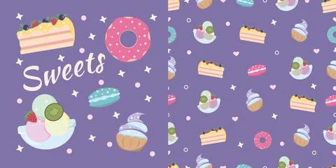 Set objects and seamless pattern with sweets イラスト素材