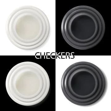 Set objects for checkers game isolated on white and black. Close-up icons. Stock Illustration