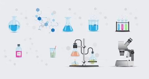 Set of objects from chemical laboratory. Vector Illustrazione stock