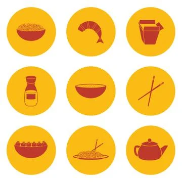 Set of objects on chinese cuisine theme Stock Illustration