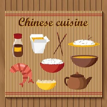 Set of objects on chinese cuisine theme イラスト素材