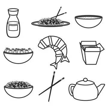 Set of objects on chinese cuisine theme Stock Illustration