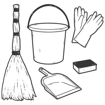 Set of objects for cleaning. Sketch scratch board imitation coloring. Stock Illustration