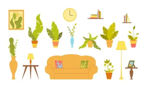 Set of Objects for Home Interior Design Illustration