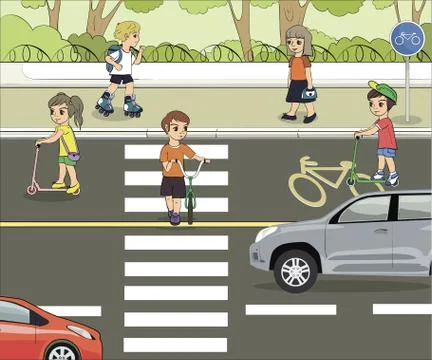 Set of objects to illustrate traffic rules with children. Stock Illustration