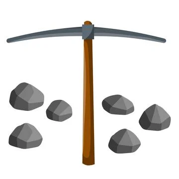 Set of objects of miner. extraction of mineral. Pickaxe and stones. Illustrazione stock