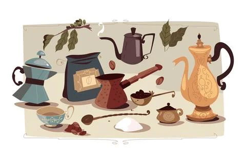 Set of objects to prepare delicious coffee Stock Illustration