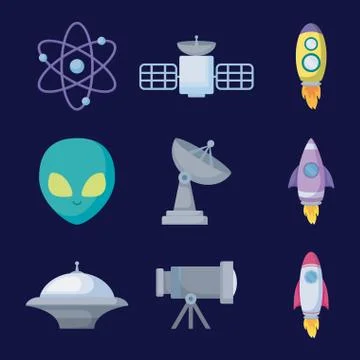 Set objects of space universe icon 스톡 일러스트