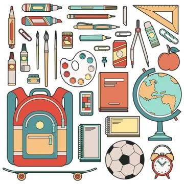 	Set of objects for student in school. Stationery for the pupil Stock Illustration