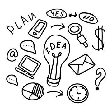 A set of objects in the style of a doodle on the topic of business Stock Illustration
