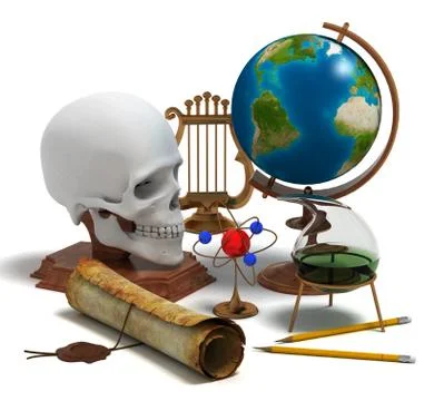 Set of objects that symbolize knowledge and skills Ilustración de archivo