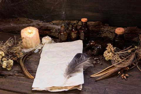 Set of objects symbols of esoteric rituals Stock Photos