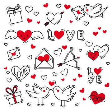 A set of objects for Valentine's Day. Stock Illustration