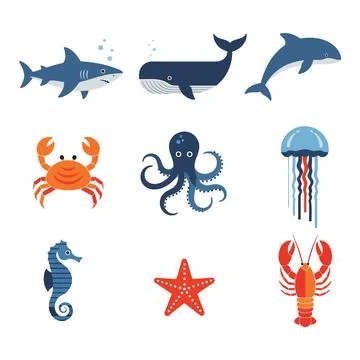 Set of ocean creatures Stock Illustration