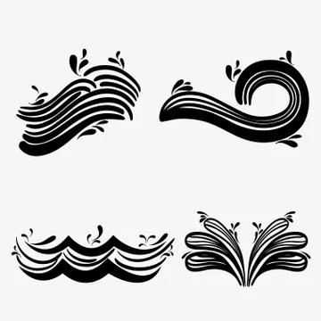 Set ocean waves with differes shapes design 스톡 일러스트