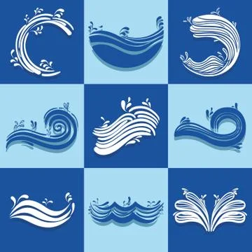 Set ocean waves with differes shapes design 스톡 일러스트